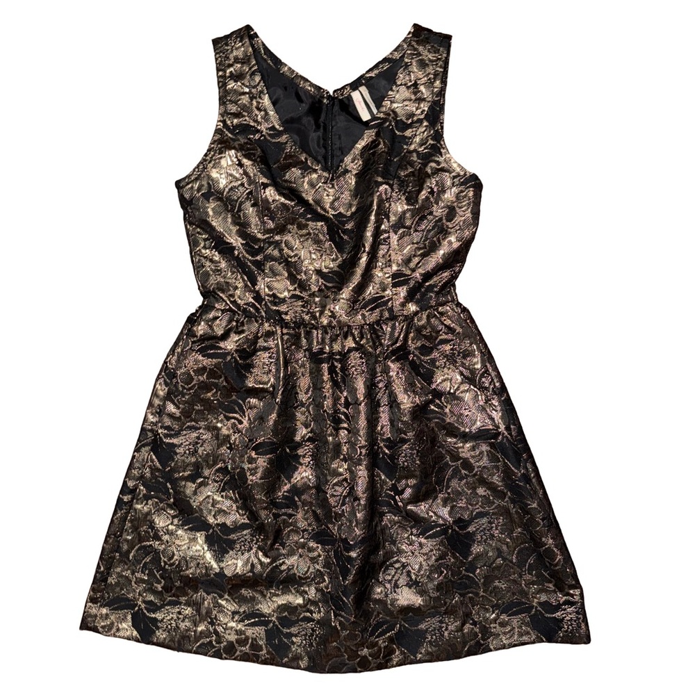 Frenchi‎ Metallic Black & Gold Brocade Mini Party Dress Cocktail Wedding Guest